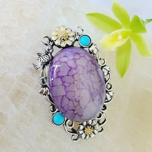 Purple Dragon Veins Wrap Tibetan Silver Inlay Agate  Brooch Pendant *NWT